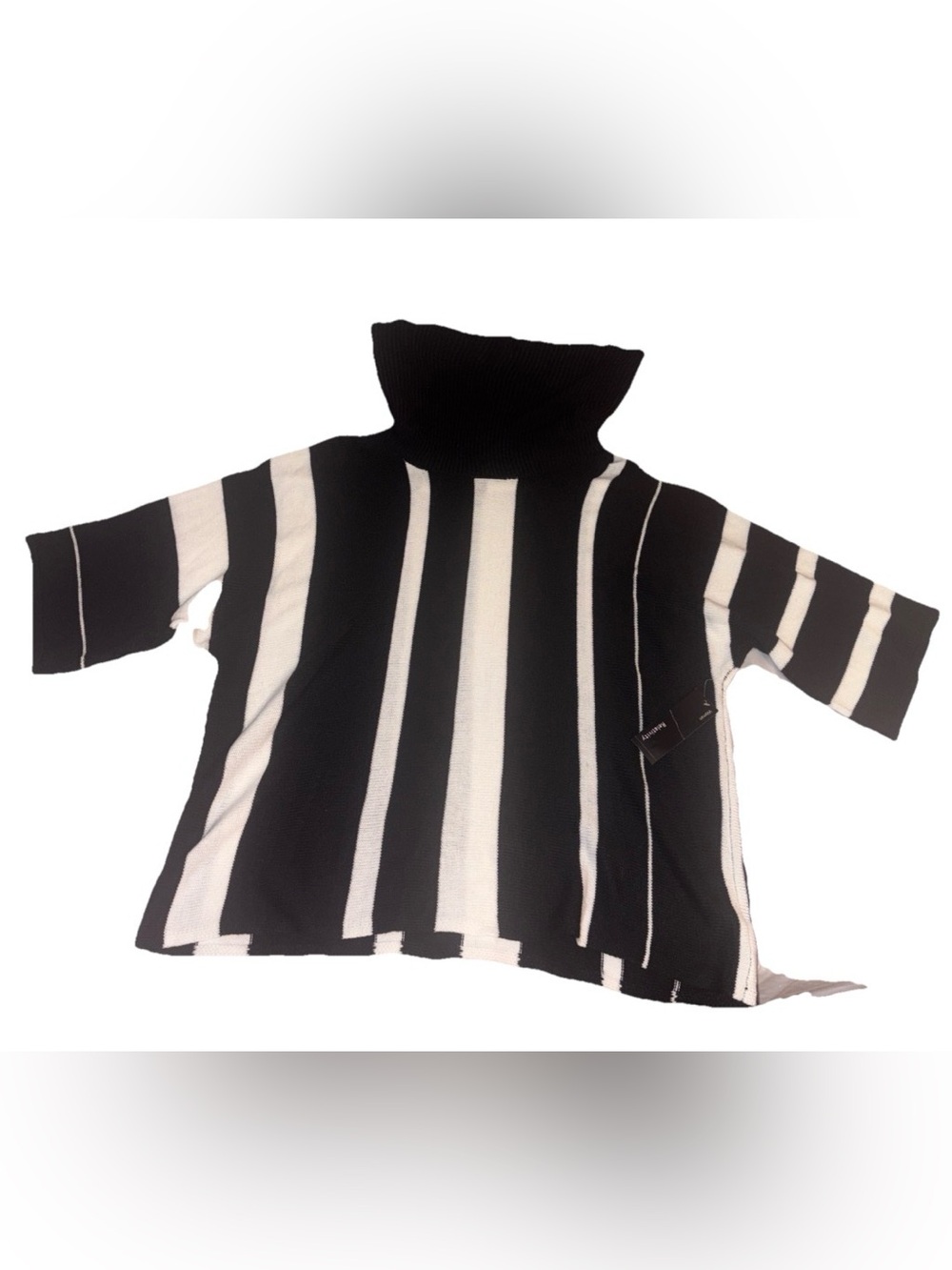 Relativity Black & White Vertical Stripe Turtleneck Sweater